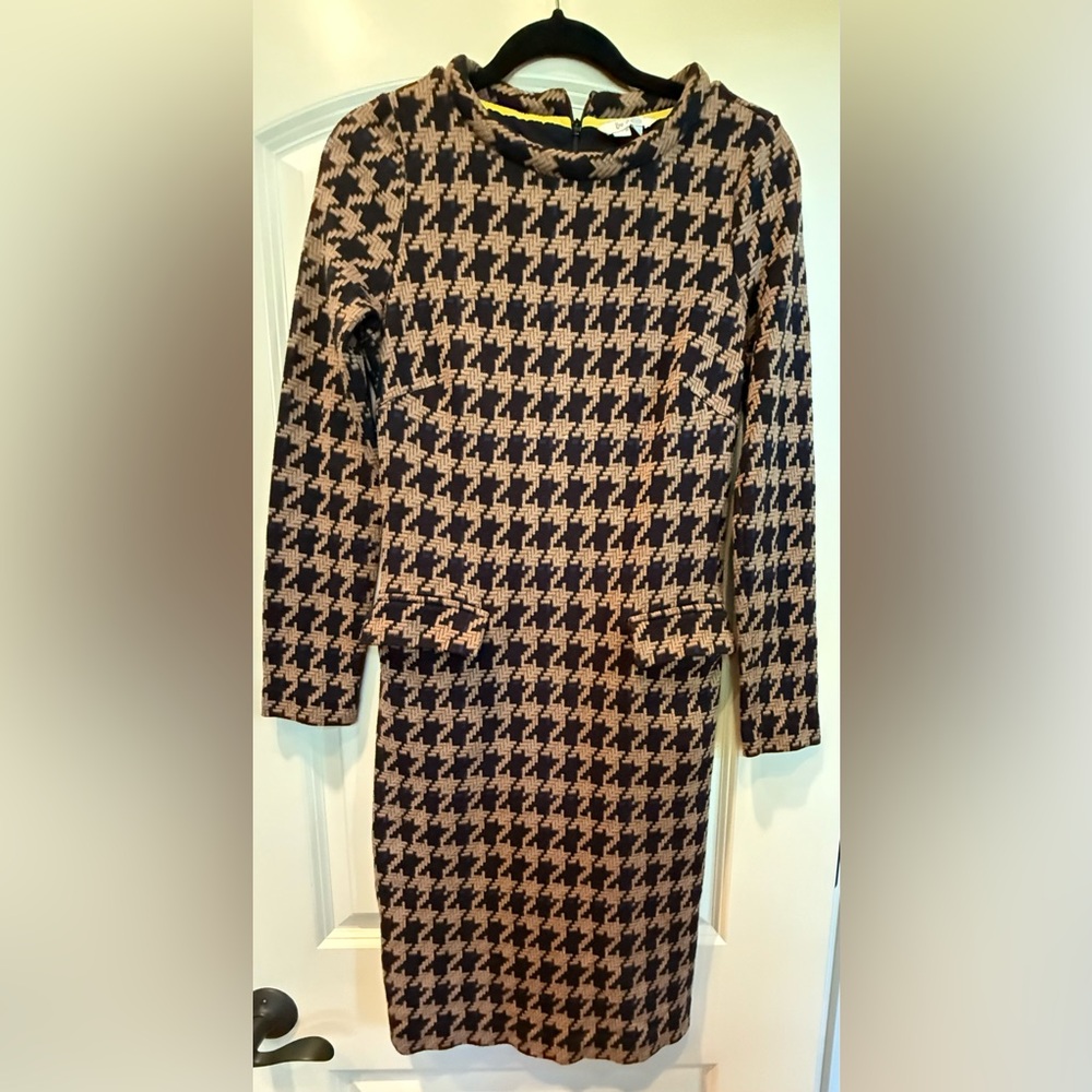 Boden Houndstooth Brown & Black Dress,Sz 6L,Professional,Classic